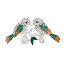 Indulgence Brooch Crystal 2 Bird Rhodium