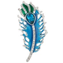 Indulgence Brooch Peacock Feather Rhodium Crystal