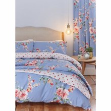 Canterbury Blue Red Rose Double Duvet Set