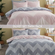 Chevron Geo Pink/Grey King Duvet Twin Pack