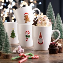Belleek Christmas Embossed Mugs Set of 4