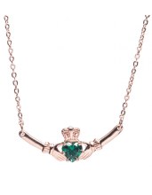 Newgrange Living Rose Gold Claddagh Pendant with Green Diamond