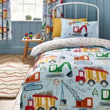 Digger Dreams Blue Double Duvet