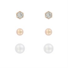 Indulgence Earrings Gold Crystal Stud Pearl Trio