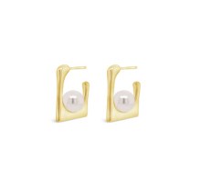 Absolute Jewellery Earrings Gold Square Half Hoop with Pearl E2294GL