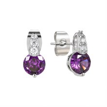 Tipperary Crystal Earrings Purple Silver Round