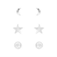 Indulgence Earrings Silver Trio Moon Star Ball CZ
