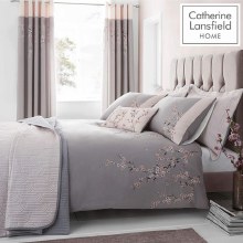 Embroidered Blossom Grey Double Duvet Set
