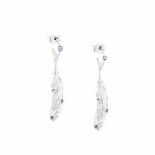 Tipperary Crystal  Feather Earring Boho Mini Hoop Violet CZ