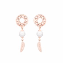 Tipperary Crystal  Feather & Pearl Boho Earring Rose Gold