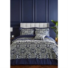 Flock Trellis Navy Double Duvet