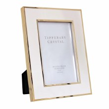 Tipperary Crystal Frame White Enamel with Gold Edge 4*6"