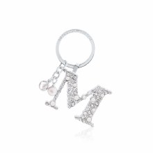 Tipperary Crystal Keyring Letter "M" Pearl & Diamond