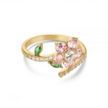 Newbridge Silverware Ring Gold Pink Floral Revolving