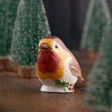 Belleek Robin with Holly Ornament