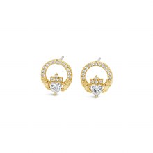 Seala Claddagh Earring Stone Set Stud Gold 10mm