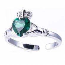 Newgrange Living Silver Cladagh Ring Green Adjustable
