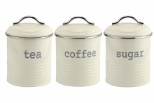 Tea/Coffee/Sugar Cream Round Cannister Set