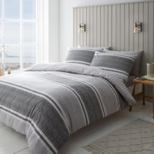 Textured Stripe Charcoal  Double Duvet