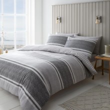 Textured Stripe Charcoal Single Duvet Bed