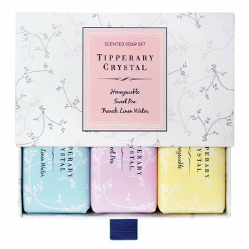 Tipperary Crystal Jardin Set of 3 Soap Bar Sweer Pea, Honeysuckle &amp; French Linen