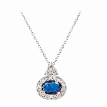 Tipperary Crystal SILVER PENDANT OVAL SAPPHIRE