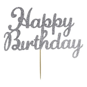 Topper Happy Birthday Silver