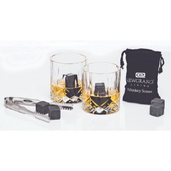 Newgrange Living Whiskey Glass Pair with Whiskey Stones &amp; Tongs