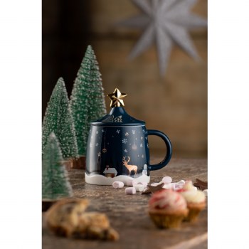 Belleek Winter Scene Mug with stirrer