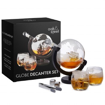 Oak &amp; Steel World Globe Decanter Set