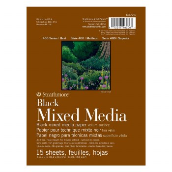 Strathmore Mixed Media Paper Pads - 400 Series, Black,  6" x 12", 184lb, - 15/Sht. Glue Bound Pad