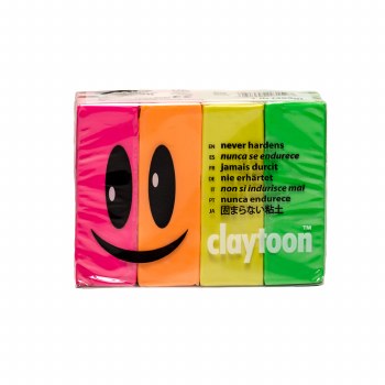 Claytoon Clay Sets, Neon Set - Neon Green, Neon Red, Neon Yellow, Violet