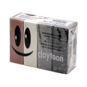 Claytoon Clay Sets, Neutral Set - Black, Brown, Silver Gray, White