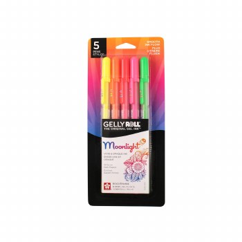 Gelly Roll Moonlight Pen Sets, 5-Color Dawn Medium Set - Fluorescent Yellow, Orange, Vermillion, Pink, Green