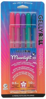 Gelly Roll Moonlight Pen Sets, 5-Color Dusk Medium Set - Red, Rose, Purple, Green, Blue