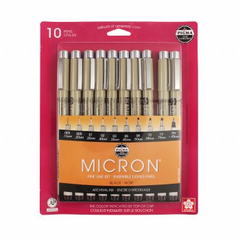 Pigma Micron Pen Sets, Black Ink, 10 Pen Set
