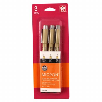 Pigma Micron Pen Sets, Black Ink, 3 Pen Set