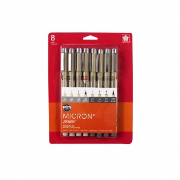Pigma Micron Pen Sets, Grey ink, 8 Pen Set