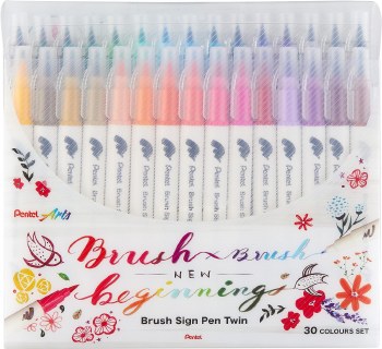 Sign Pen Twin Brush Assorted Colors 30 Pack