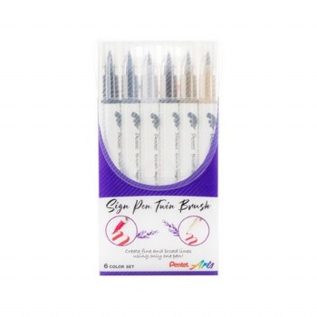 Sign Pen Twin Brush Black Hues 6 Pack