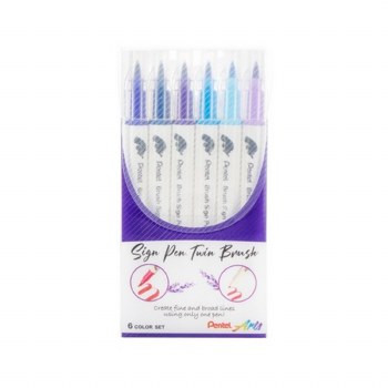 Sign Pen Twin Brush Blue Hues 6 Pack