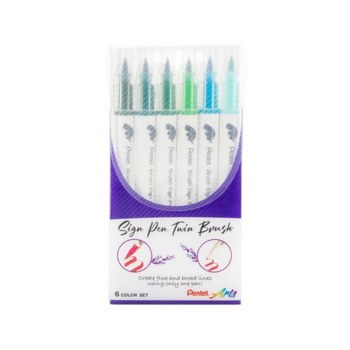 Sign Pen Twin Brush Green Hues 6 Pack