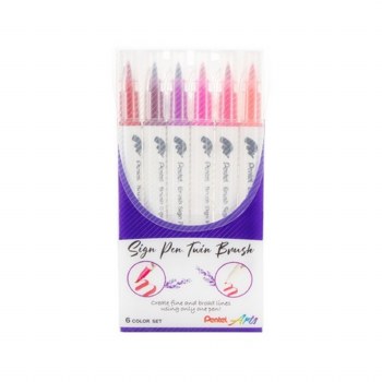Sign Pen Twin Brush Pink Hues 6 Pack
