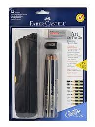 Art on the Go Graphite Pencil Drawing Kit, 12 Pencils, Eraser, Sharpener & Tote