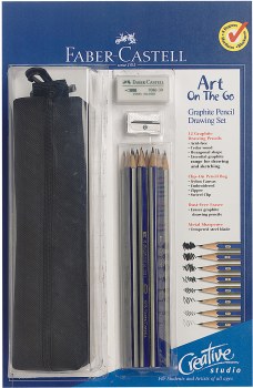 Art on the Go Graphite Pencil Drawing Kit. 12 Pencils, Eraser, Sharpener & Tote