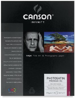 Canson Infinity PhotoSatin Premium RC 270 Photo Paper, 8.5" x 11", 25 Shts./Pkg. - 270 gsm
