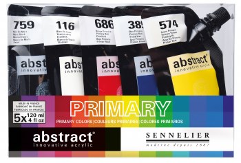 Abstract Acrylic Sets, 5-Color 120ml Primary Colors Set with 8-Piece Assorted Tip Set