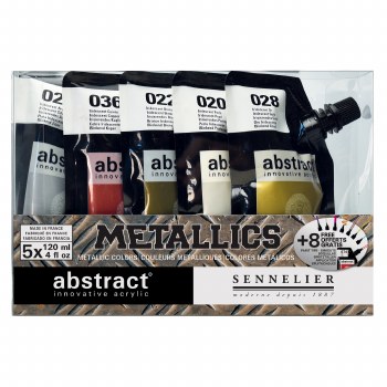 Abstract Acrylic Sets, 5-Color 120ml Metallic Colors Set with 8-Piece Assorted Tip Set