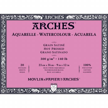Arches Watercolor Blocks, Hot-Pressed, 140lb, 9" x 12", 20 Sheets