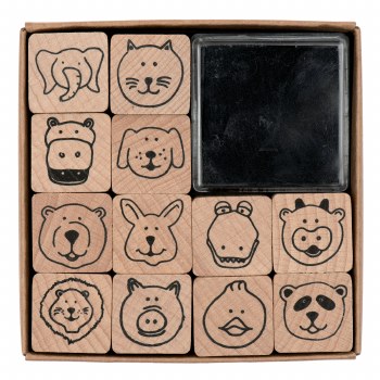 Stamp Set, Animal Faces, 13-Piece Set